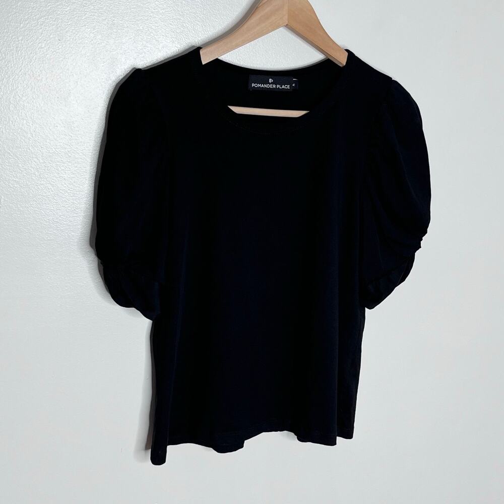 Tuckernuck Pomander Place Black Vesty Puff Sleeve Crewneck Top Size M Cotton Tee - Picture 4 of 10
